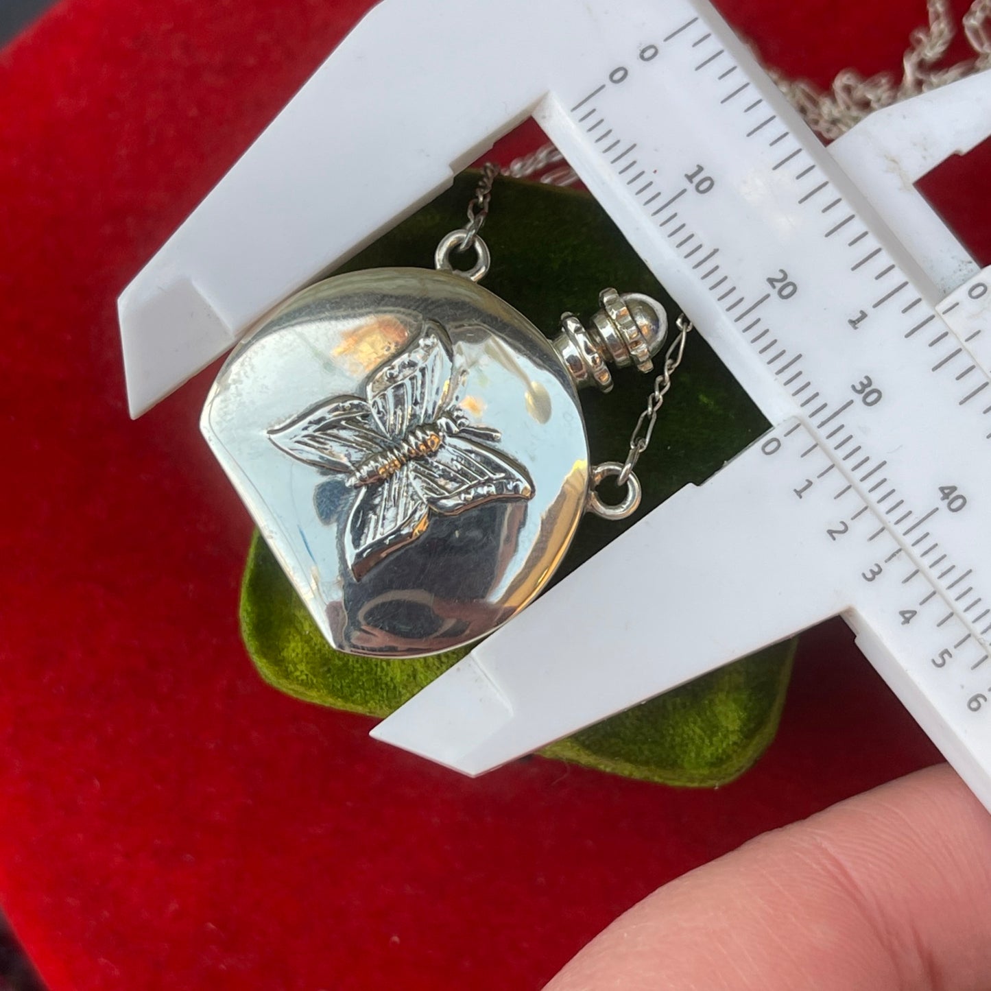 Vintage Silver Butterfly Perfume Bottle Pendant Necklace