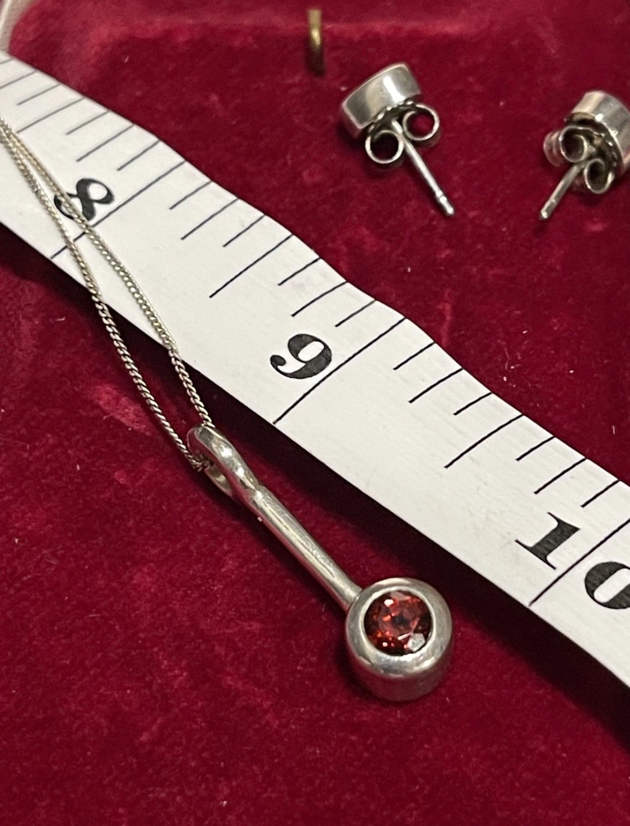 Vintage Sterling Silver Garnet Necklace Earrings Set