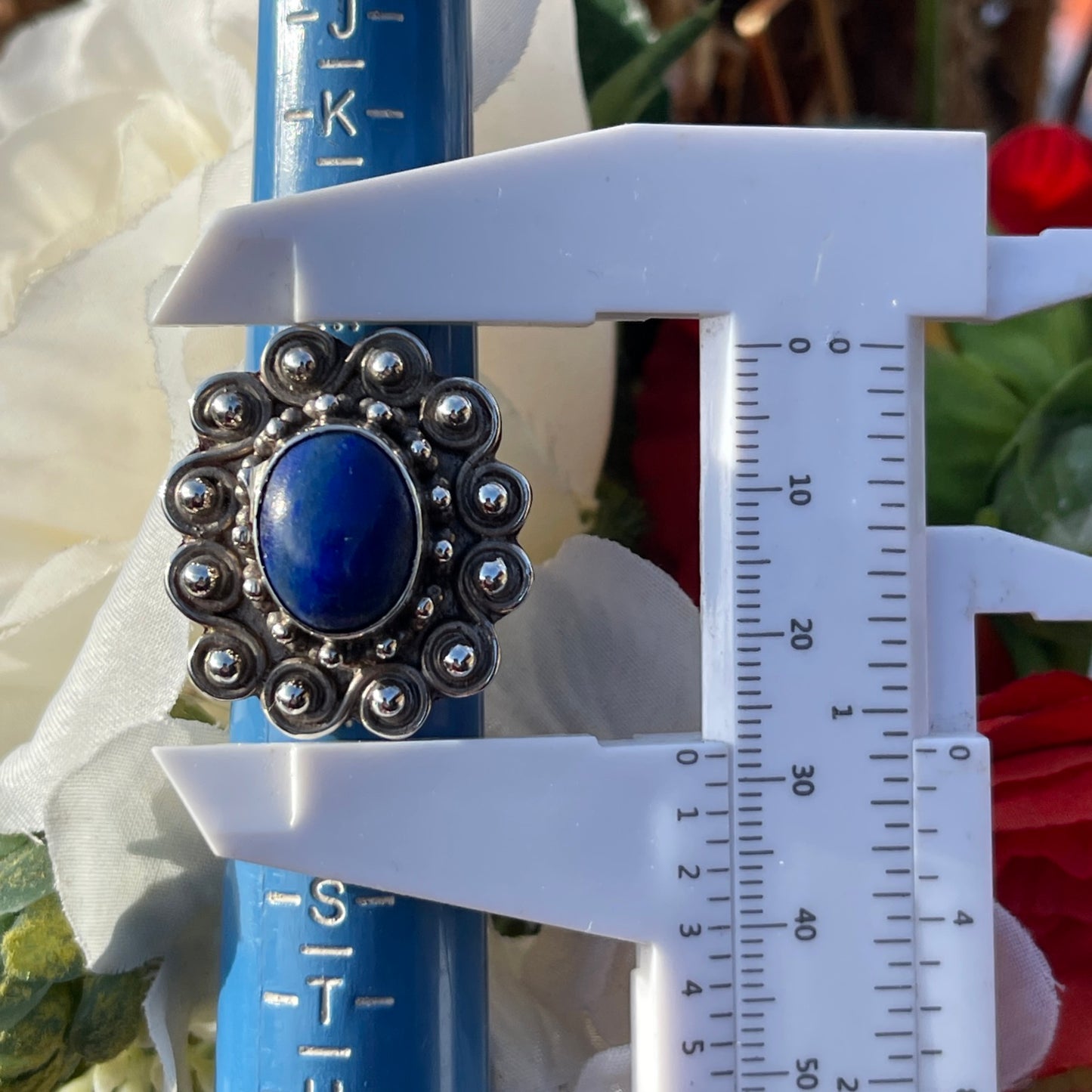 Vintage Sterling Silver Lapis Lazuli Swirl Statement Ring P