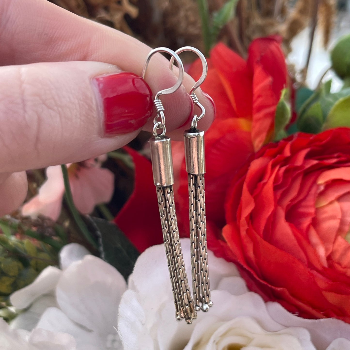 Vintage Sterling Silver Fob Tassel Earrings