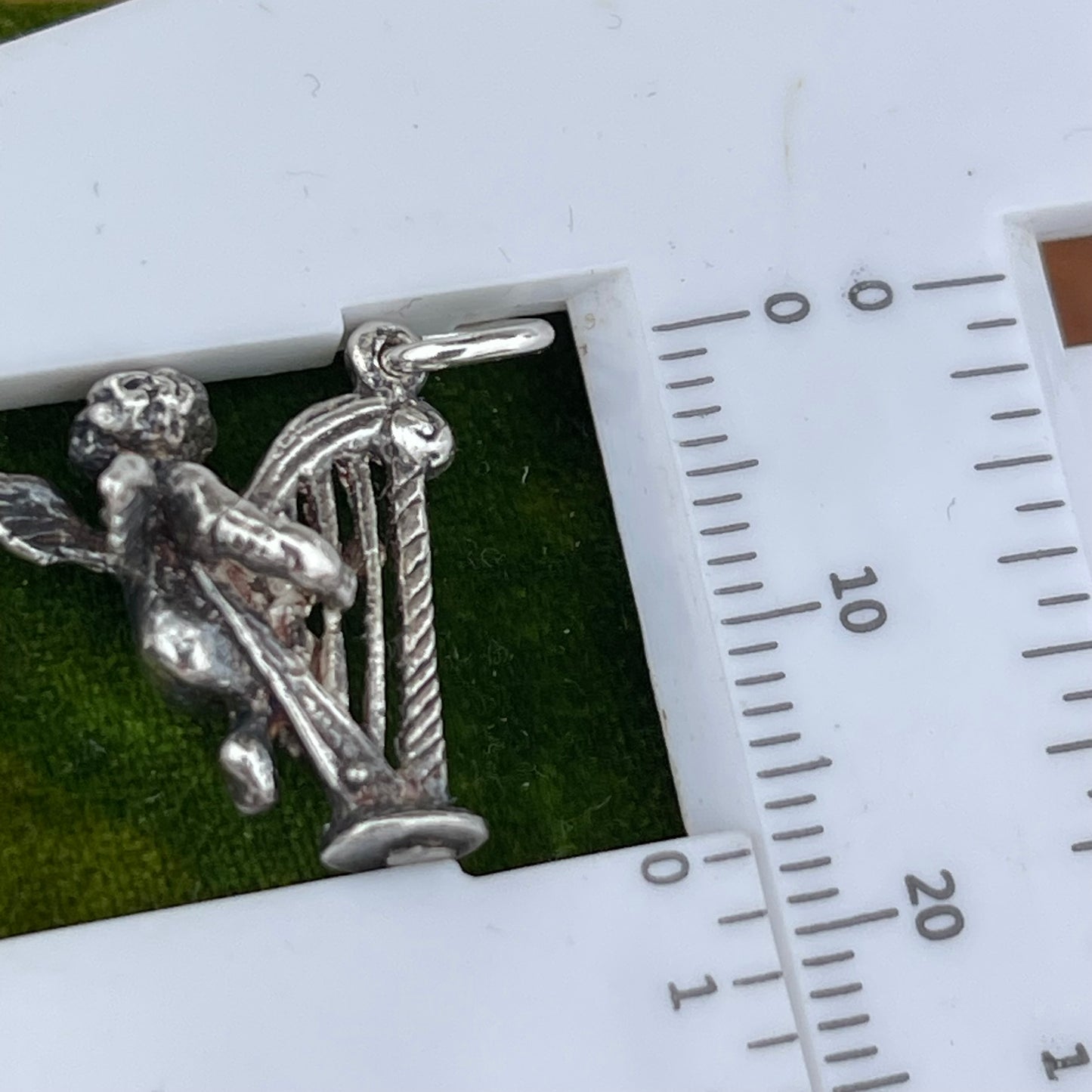 Vintage Sterling Silver Puffy Cherub Harp Charm