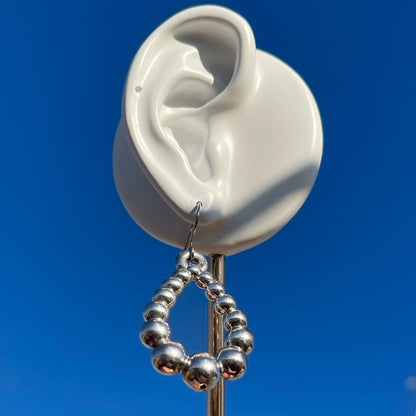 Chunky Silver Droplet Teardrop Hoop Dropper Earrings