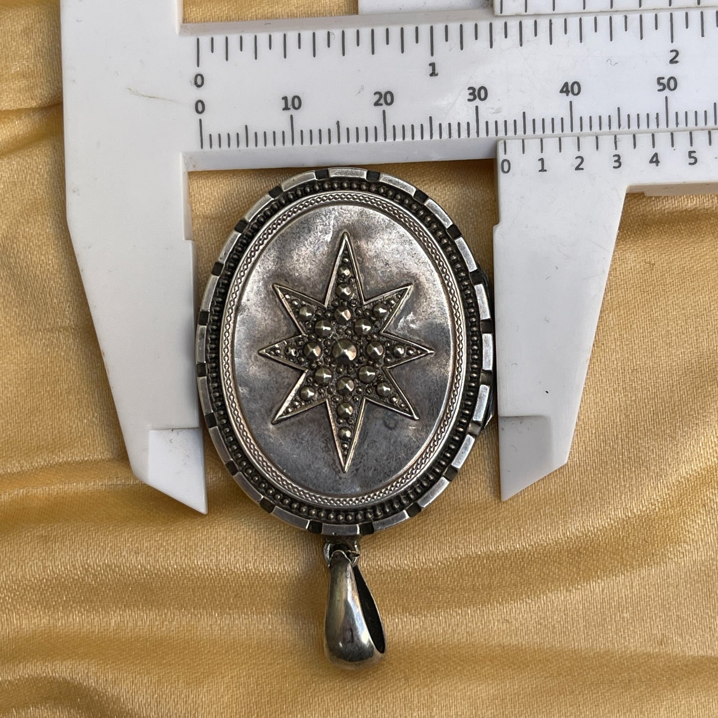 Antique Victorian Sterling Silver Star & Swallow Locket Pendant 1882