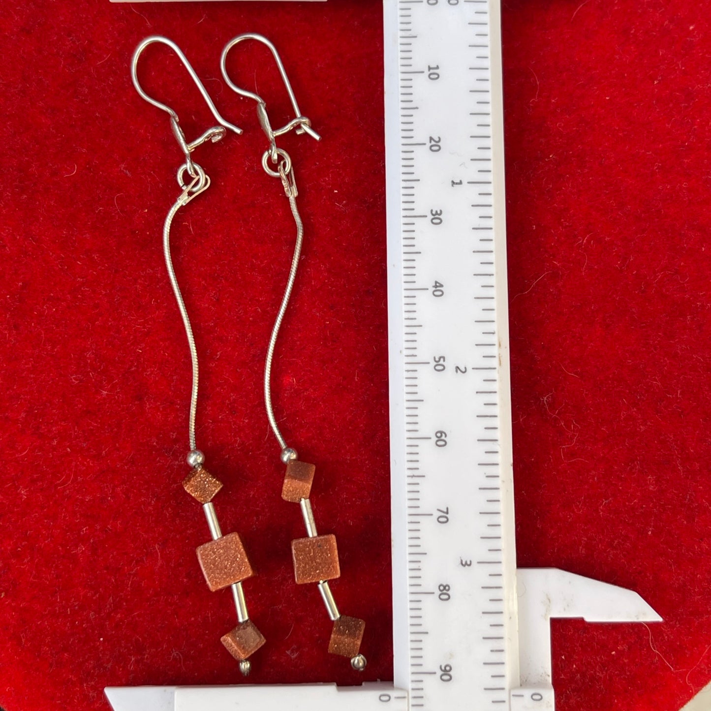 Vintage Sterling Silver XLONG Gold Stone Crystal Earrings 925 Chandelier Threads