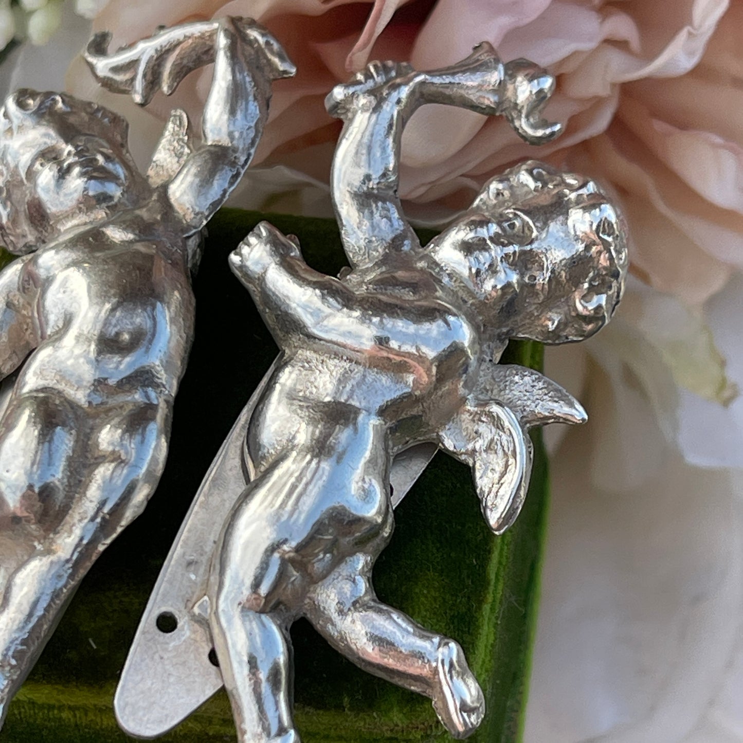 Unreleased: Art Deco Sterling Silver Cherub Dress Clips Pair