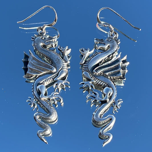 Vintage Silver XL mystical dragon earrings