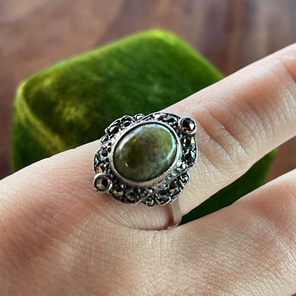 Unreleased: Vintage Sterling Silver Connemara Marble Ring L-M