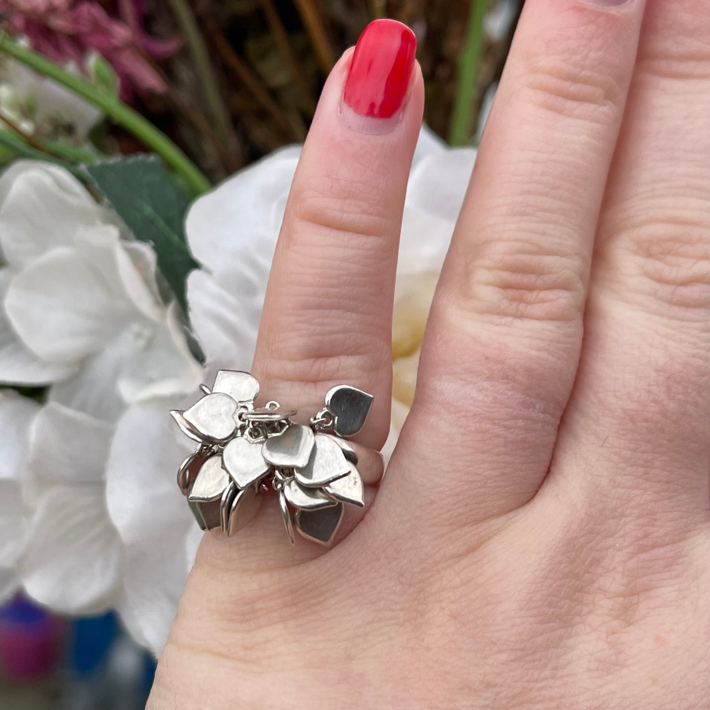 Vintage Sterling Silver Chunky Heart Charm Tassel Ring Italian K