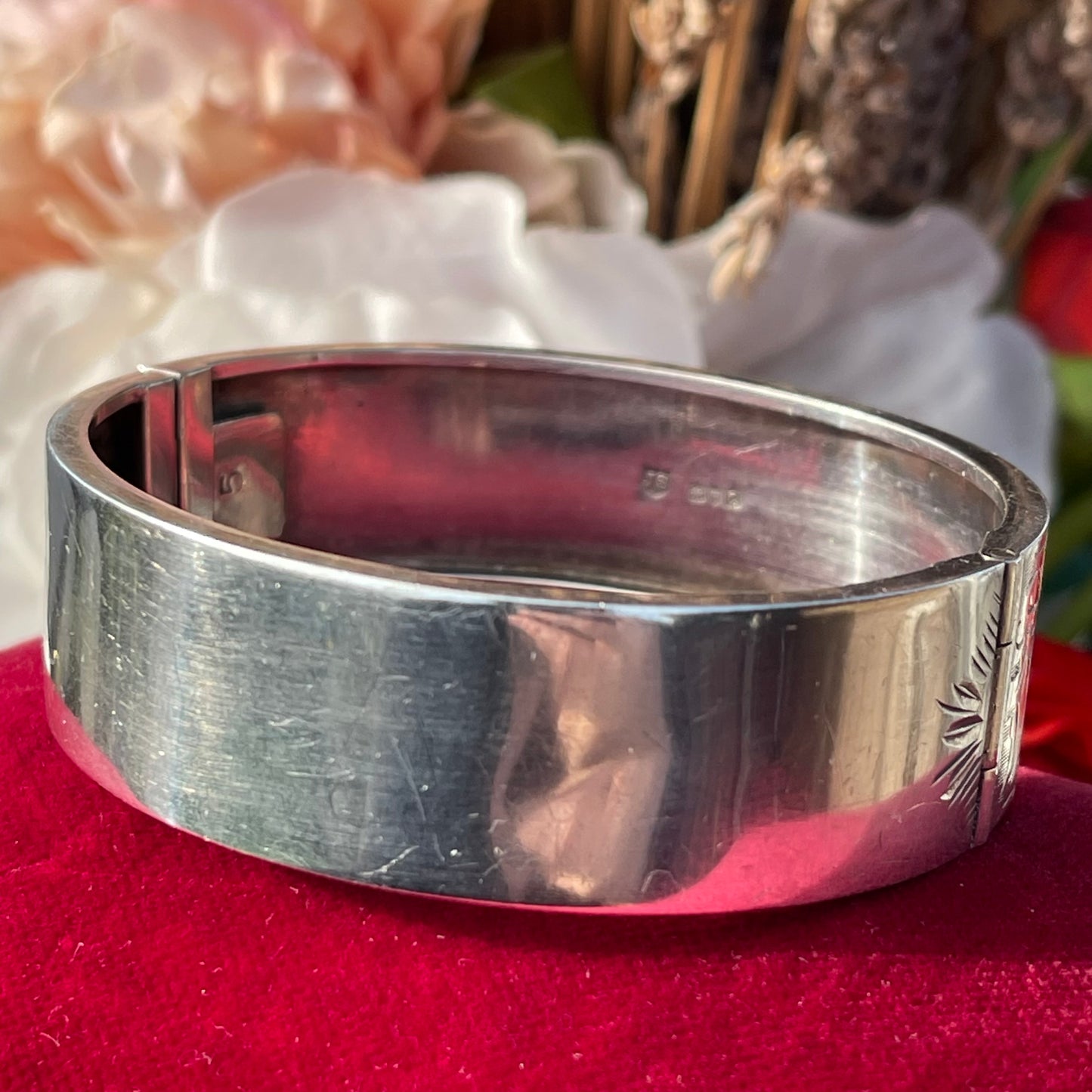 Vintage Sterling Silver Filigree Bracelet Bangle Cuff Thick Hallmarked 1953 27g