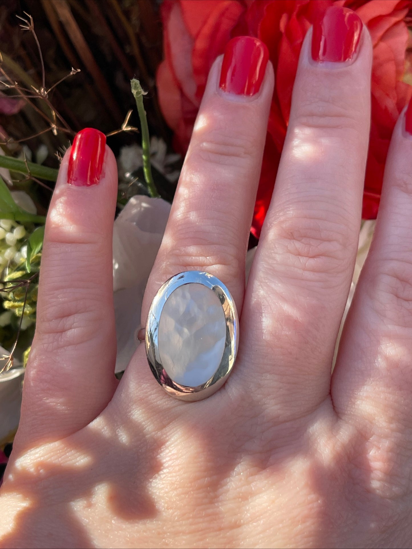Vintage Sterling Silver Mother Of Pearl Ring Q