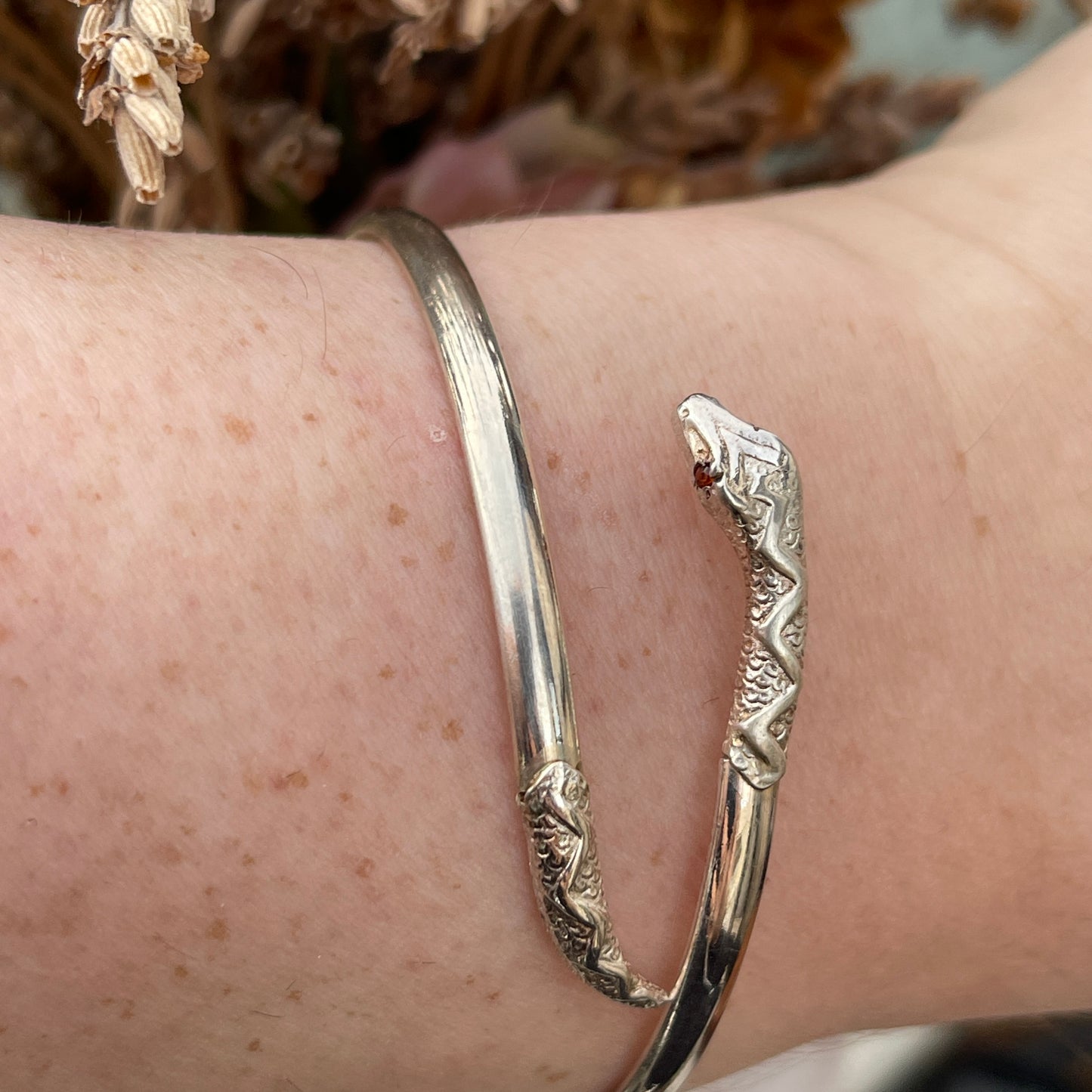 Unreleased: Vintage Sterling Silver Snake Bangle Red eyes 6.7g