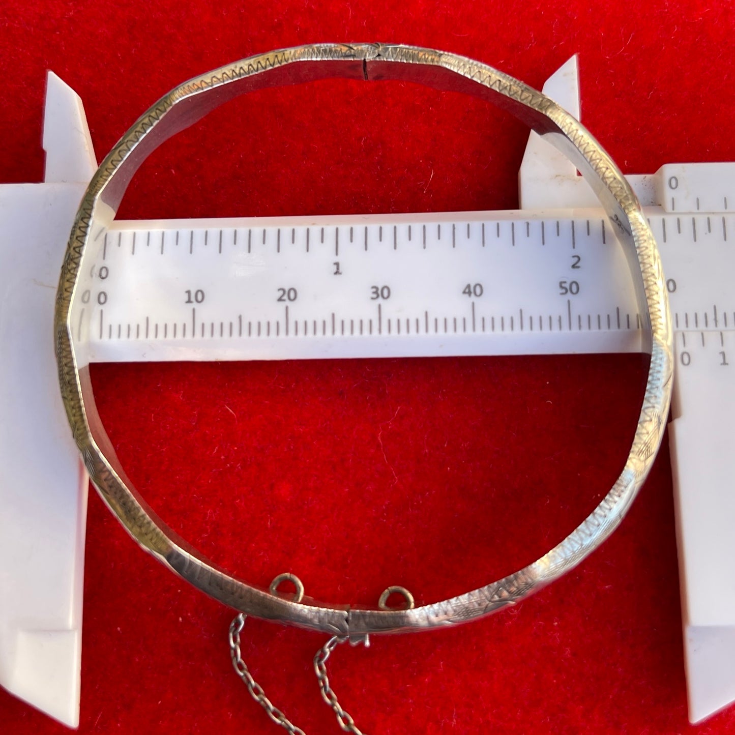 Vintage Sterling Silver Slim Etched Bamboo Bangle Bracelet