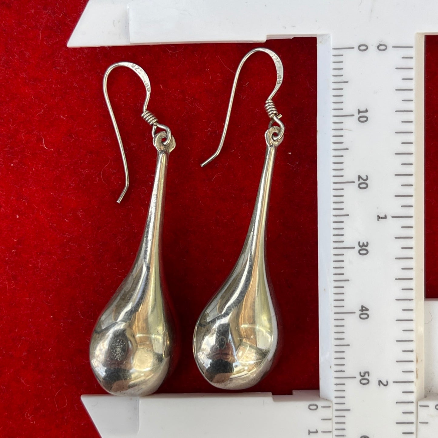 Vintage Sterling Silver Glossy Large Teardrop Earrings