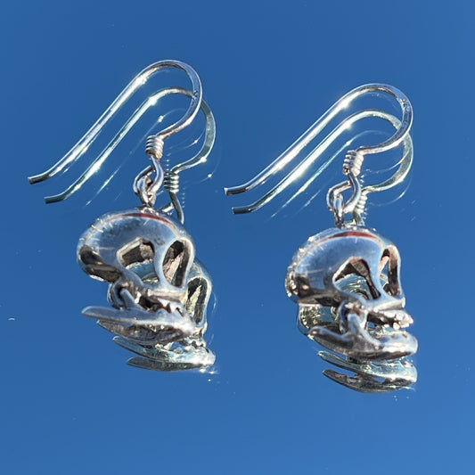 Vintage Silver Articulated Skull Momento Mori earrings