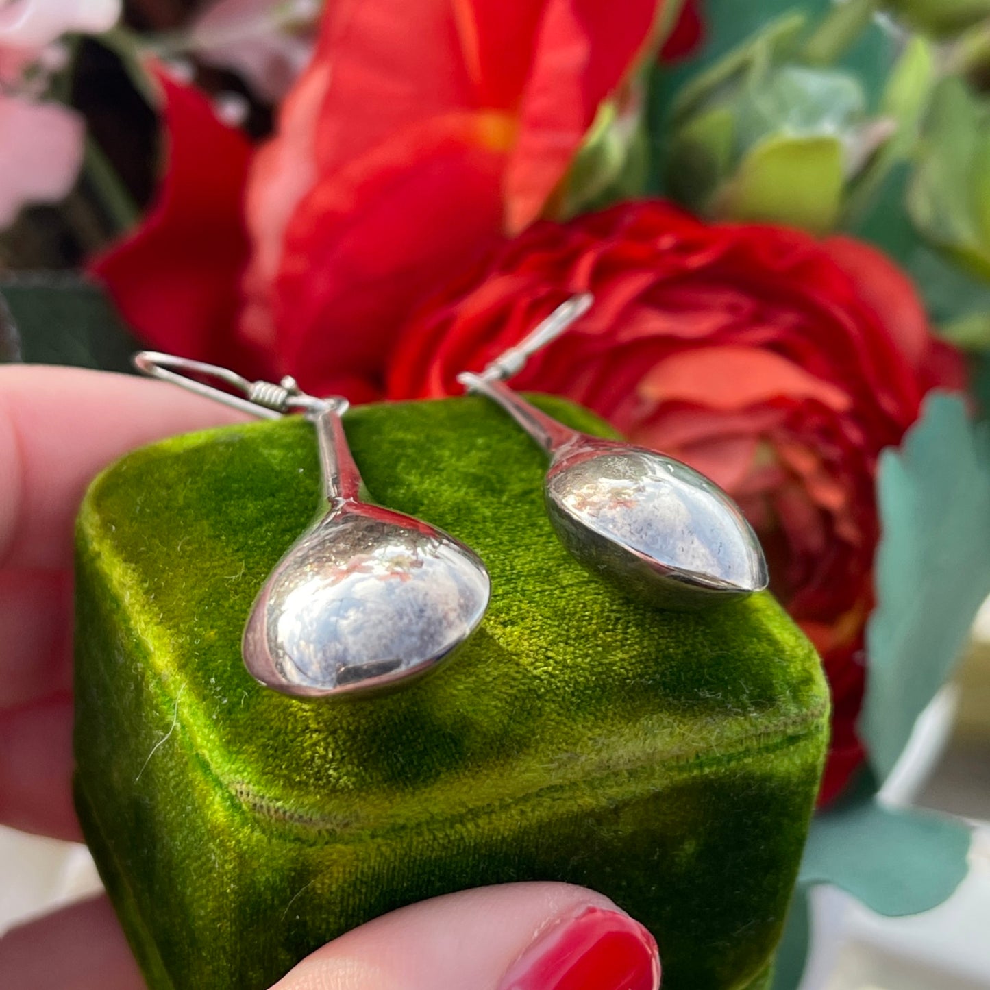 Vintage Sterling Silver Glossy Large Teardrop Earrings