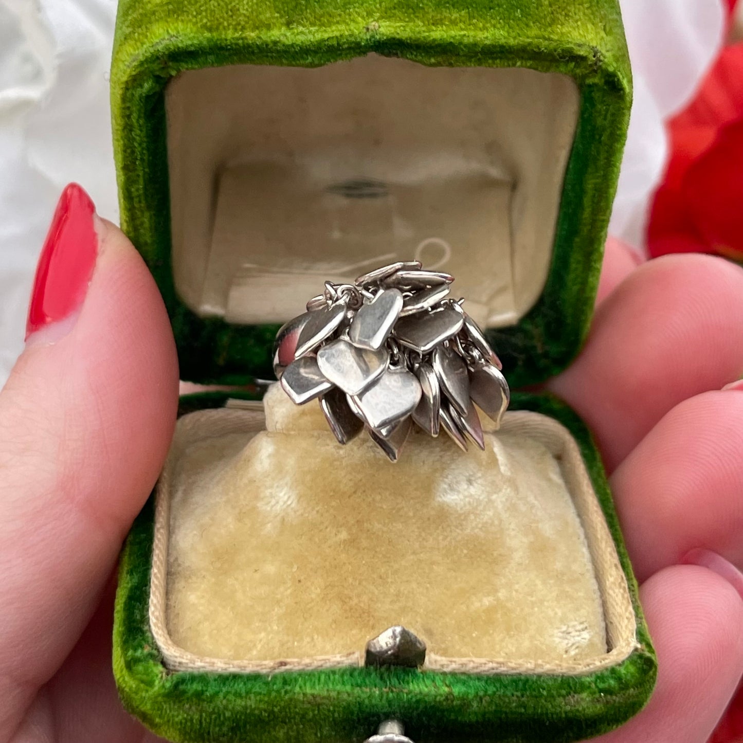 Vintage Sterling Silver Chunky Heart Charm Tassel Ring Italian K