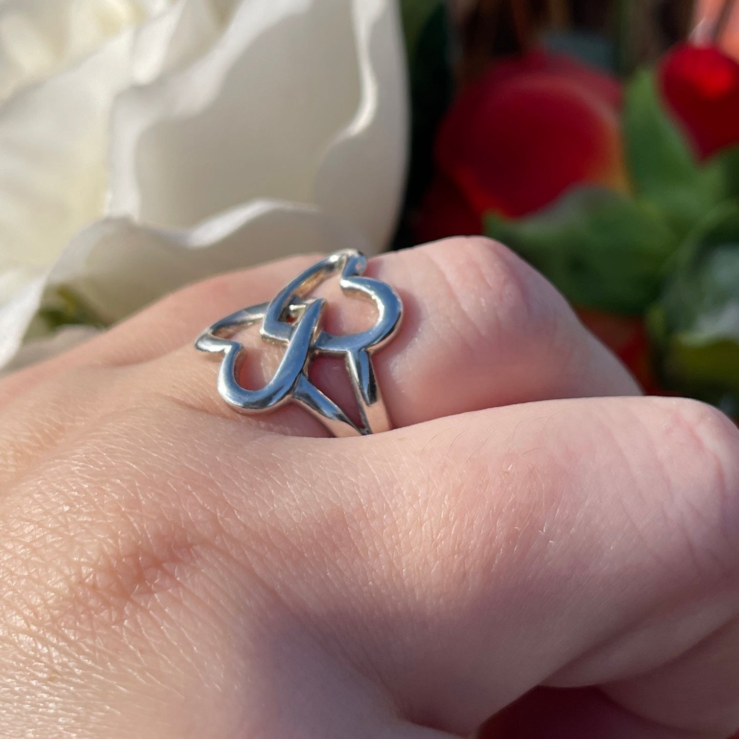 Vintage Sterling Silver Interlocking Hearts Chunky Ring O