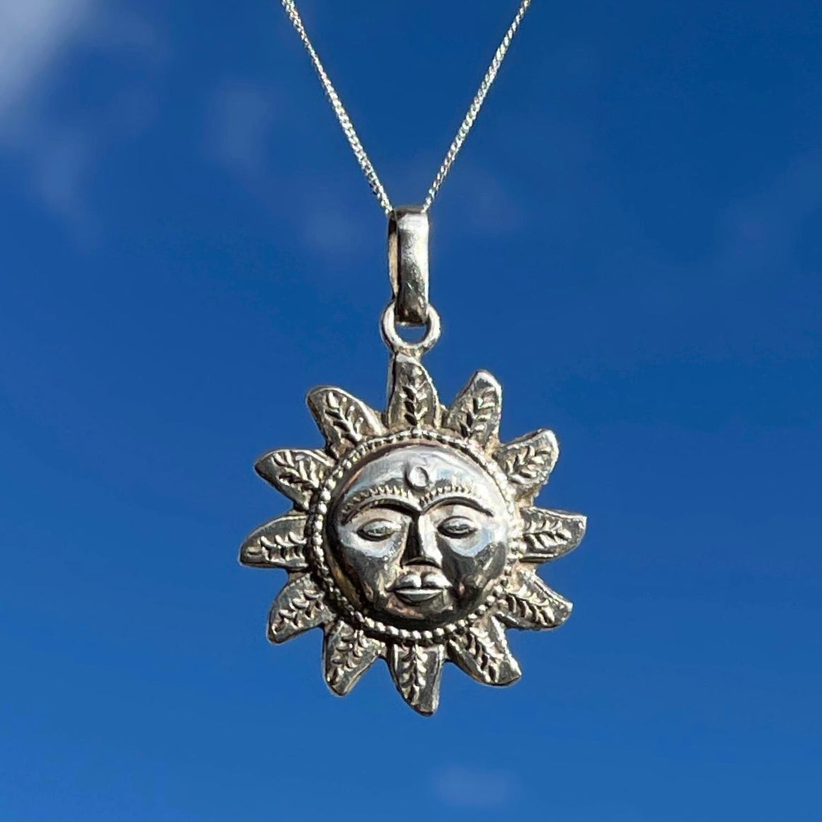Sterling Silver Indian Sun Pendant Necklace