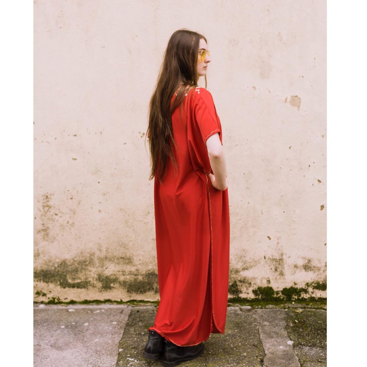 Vintage 70s red gold kaftan maxi dress