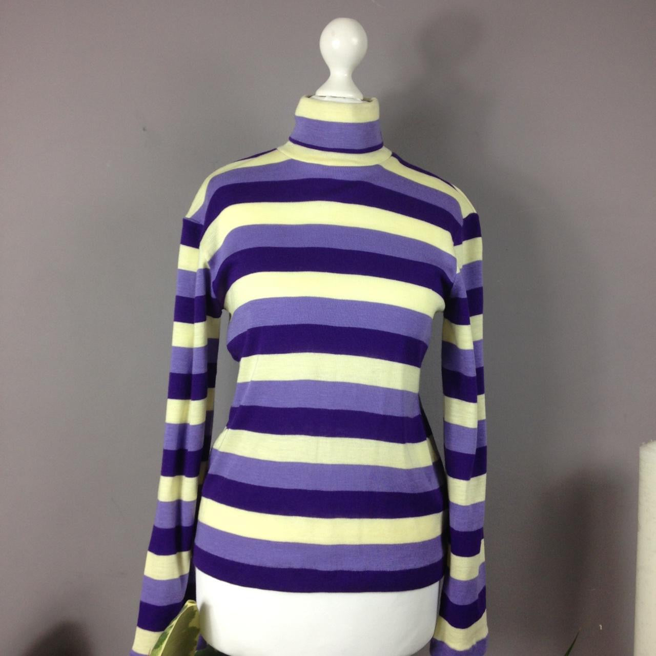 Vintage 70s purple cream & lilac stripe roll neck jumper