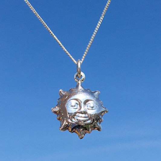 Vintage Silver Celestial Sun necklace 90s Puffy Sun Charm