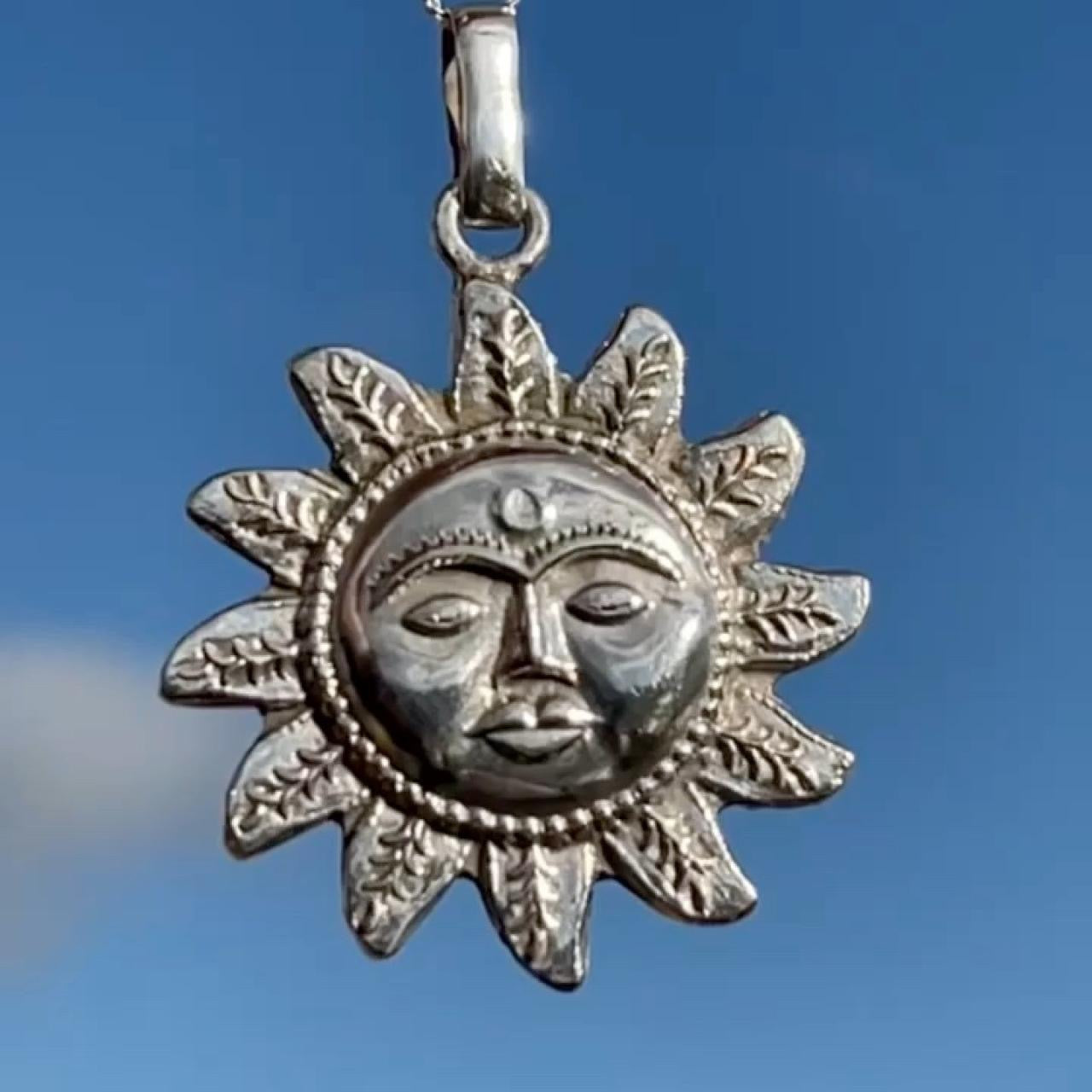 Sterling Silver Indian Sun Pendant Necklace