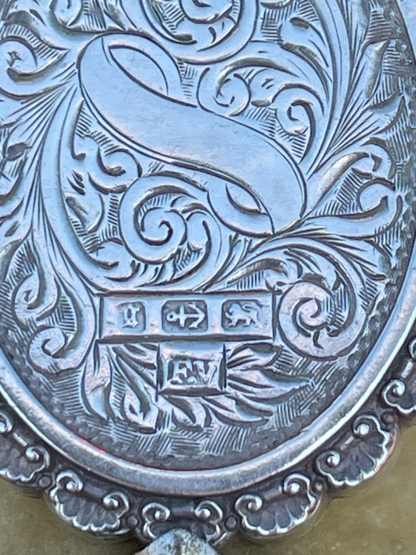 Antique Victorian Floral Sterling Silver Locket Pendant 1881