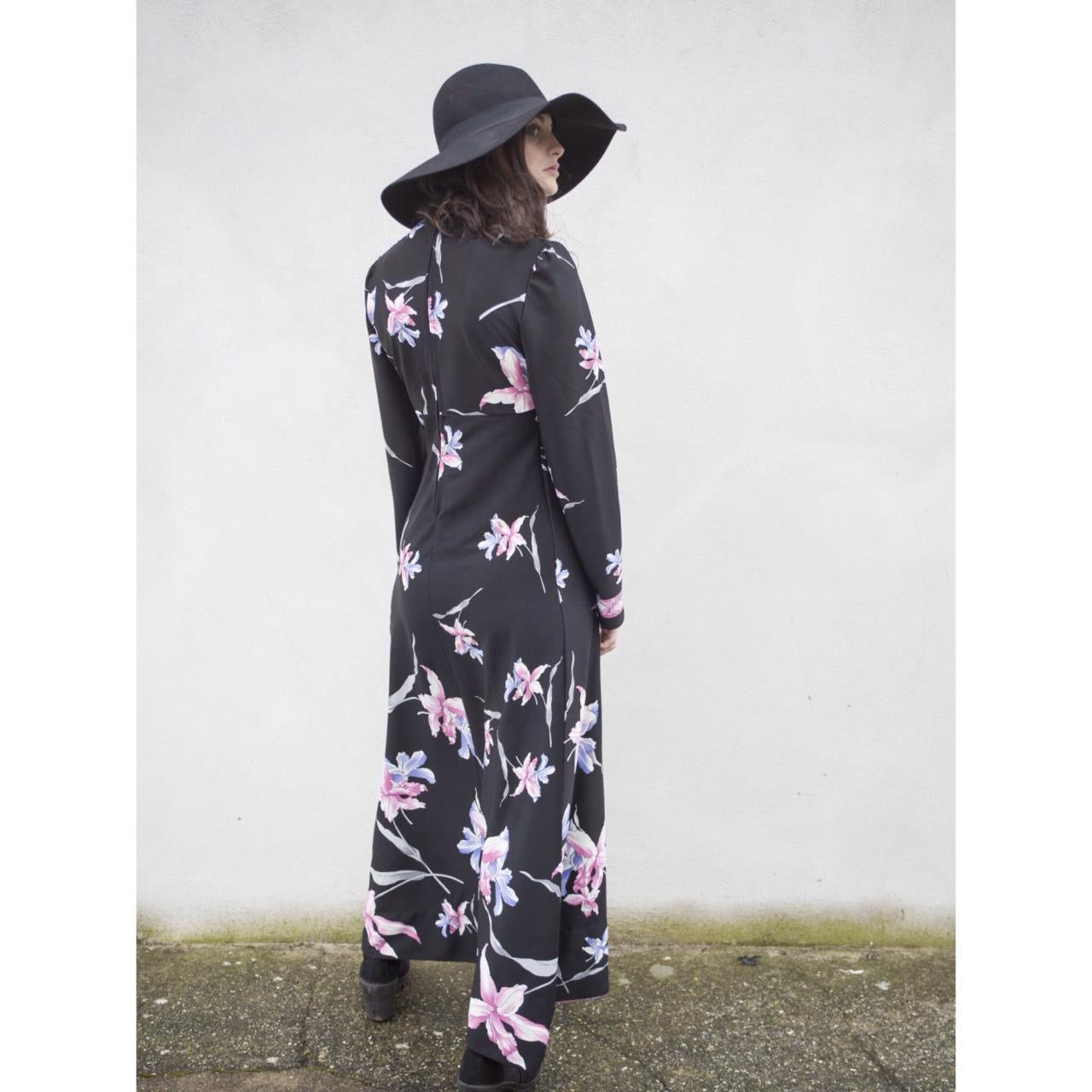 Vintage Lily Print 70s Maxi Dress