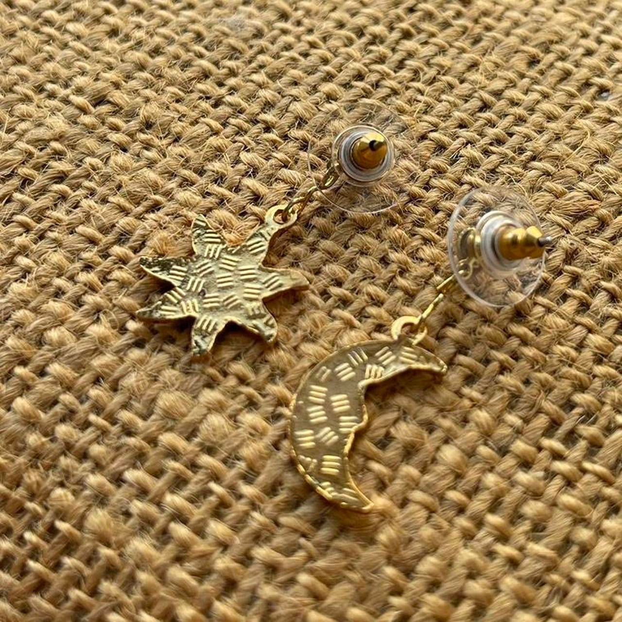 Vintage Blue Cloisonné Celestial Sun and Moon Stud Earrings