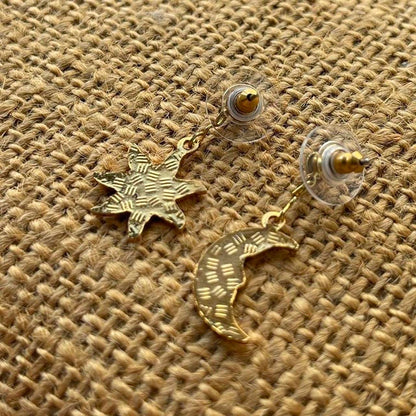 Vintage Blue Cloisonné Celestial Sun and Moon Stud Earrings