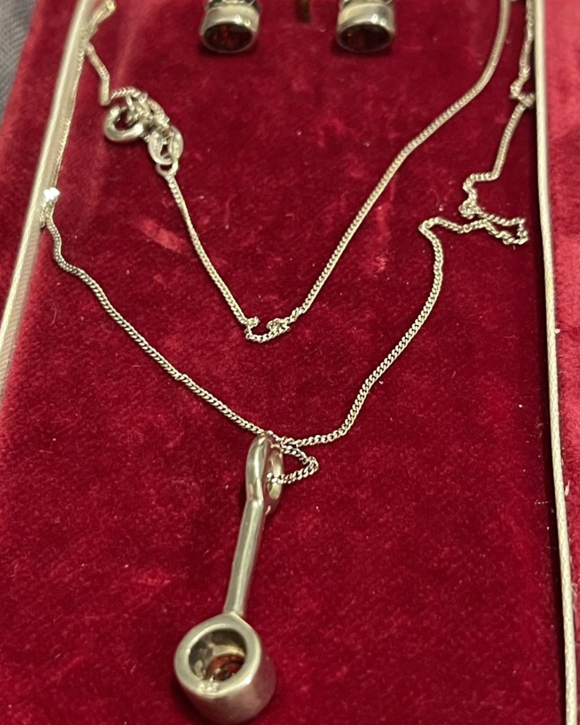 Vintage Sterling Silver Garnet Necklace Earrings Set