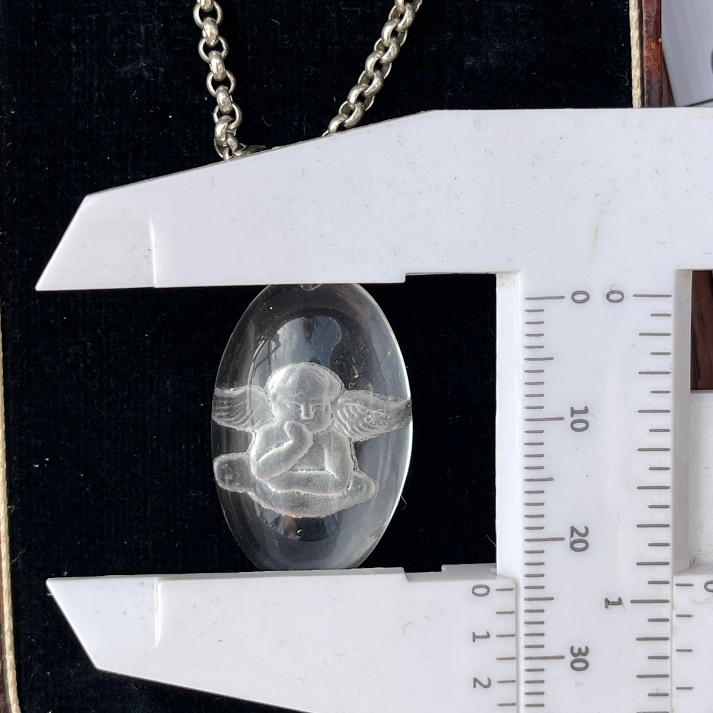 Unreleased: Sterling Silver Intaglio Angel Rock Crystal Pendant Necklace