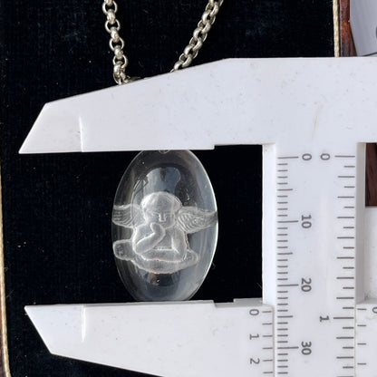 Unreleased: Sterling Silver Intaglio Angel Rock Crystal Pendant Necklace