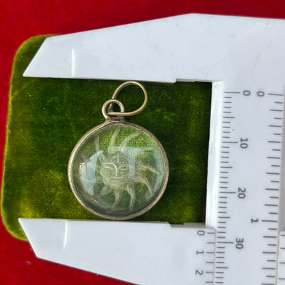 Vintage Silver Indian Reverse Carved Sun Face Pendant Necklace
