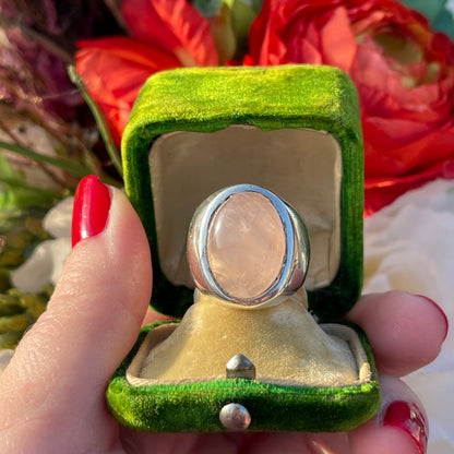 Sterling Silver Rose Quartz Cabochon Ring Statement Chunky Heavy M