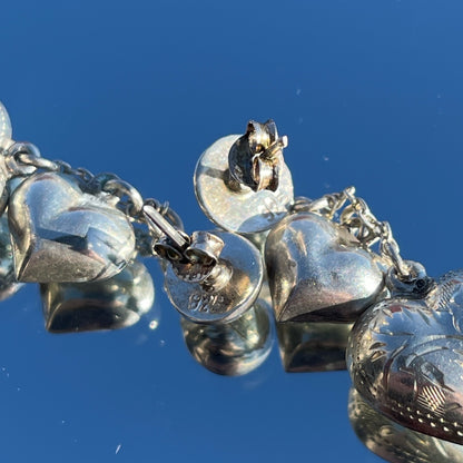 Vintage Silver Puffy Heart Charm Earrings