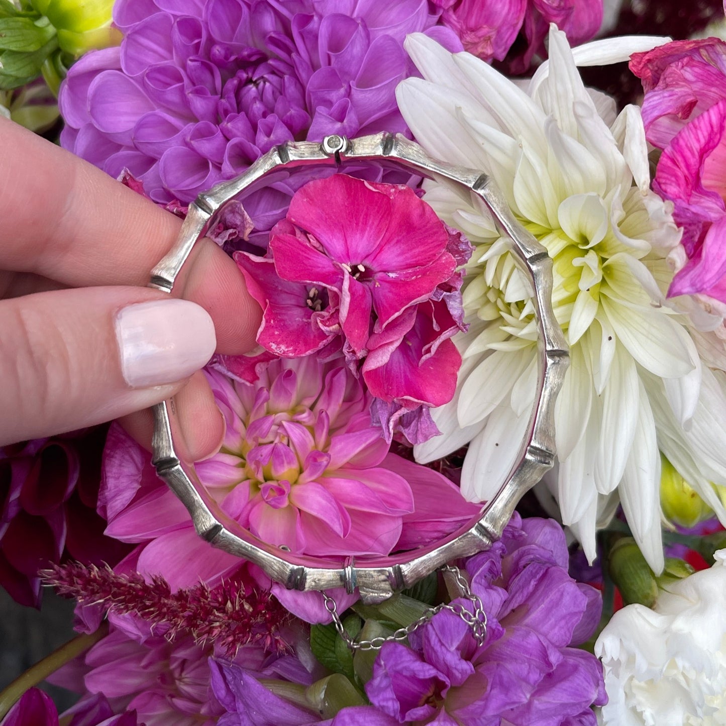 Vintage Sterling Silver Textured Bamboo Bangle Bracelet