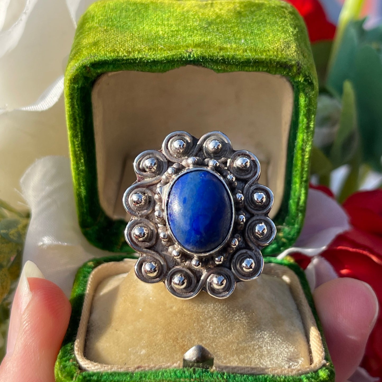 Vintage Sterling Silver Lapis Lazuli Swirl Statement Ring P