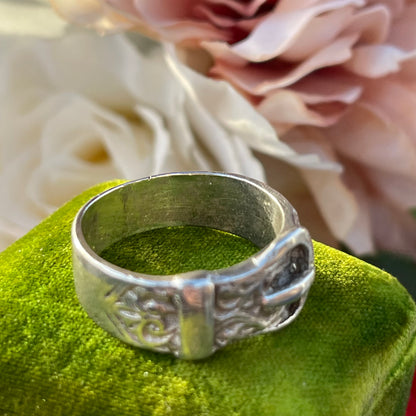 Antique Sterling Silver Victorian Buckle Ring SIL UK S Heavy 7g