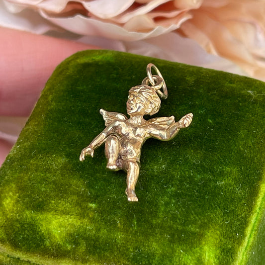 Vintage 9ct Gold Cupid Angel Cherub Pendant Charm Solid Yellow 3.2g