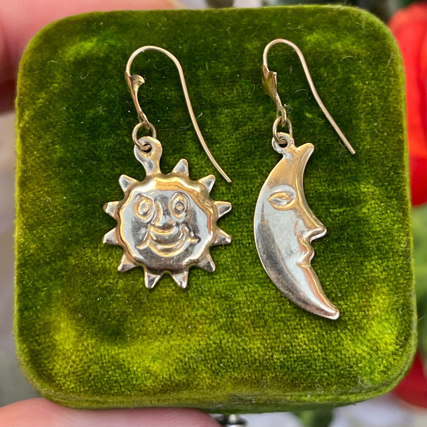 Vintage 9ct Gold Sun Moon Celestial Earrings