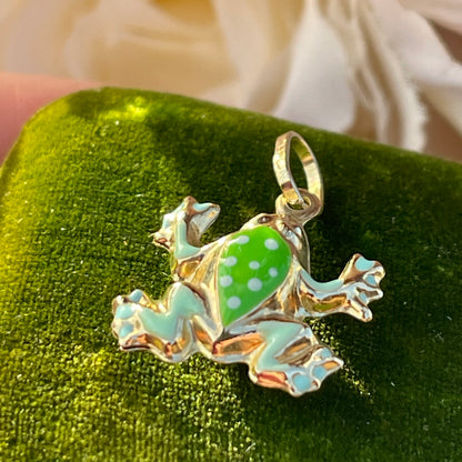 Vintage 9ct Yellow Gold Enamel Frog Charm Puffed 3d
