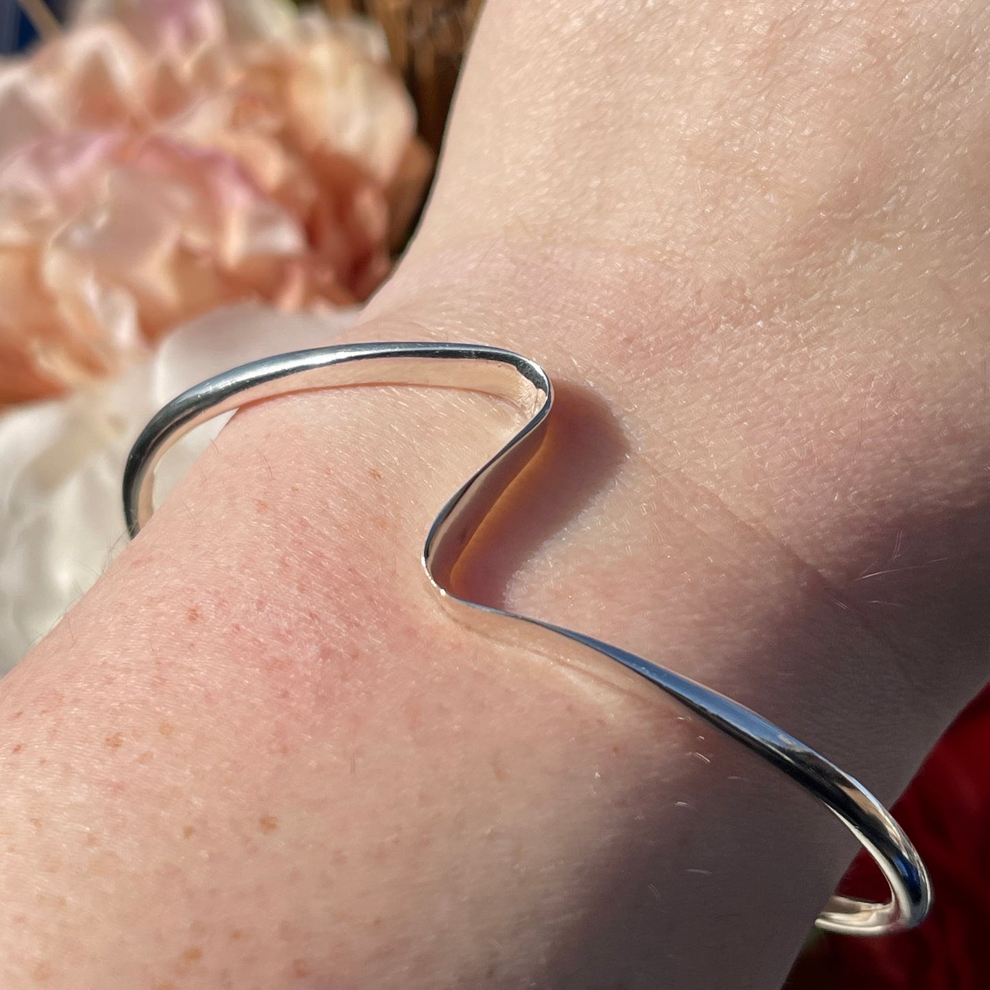 Sterling Silver Modernist Wave Bracelet Bangle cuff 925 Hallmarked TG 11g