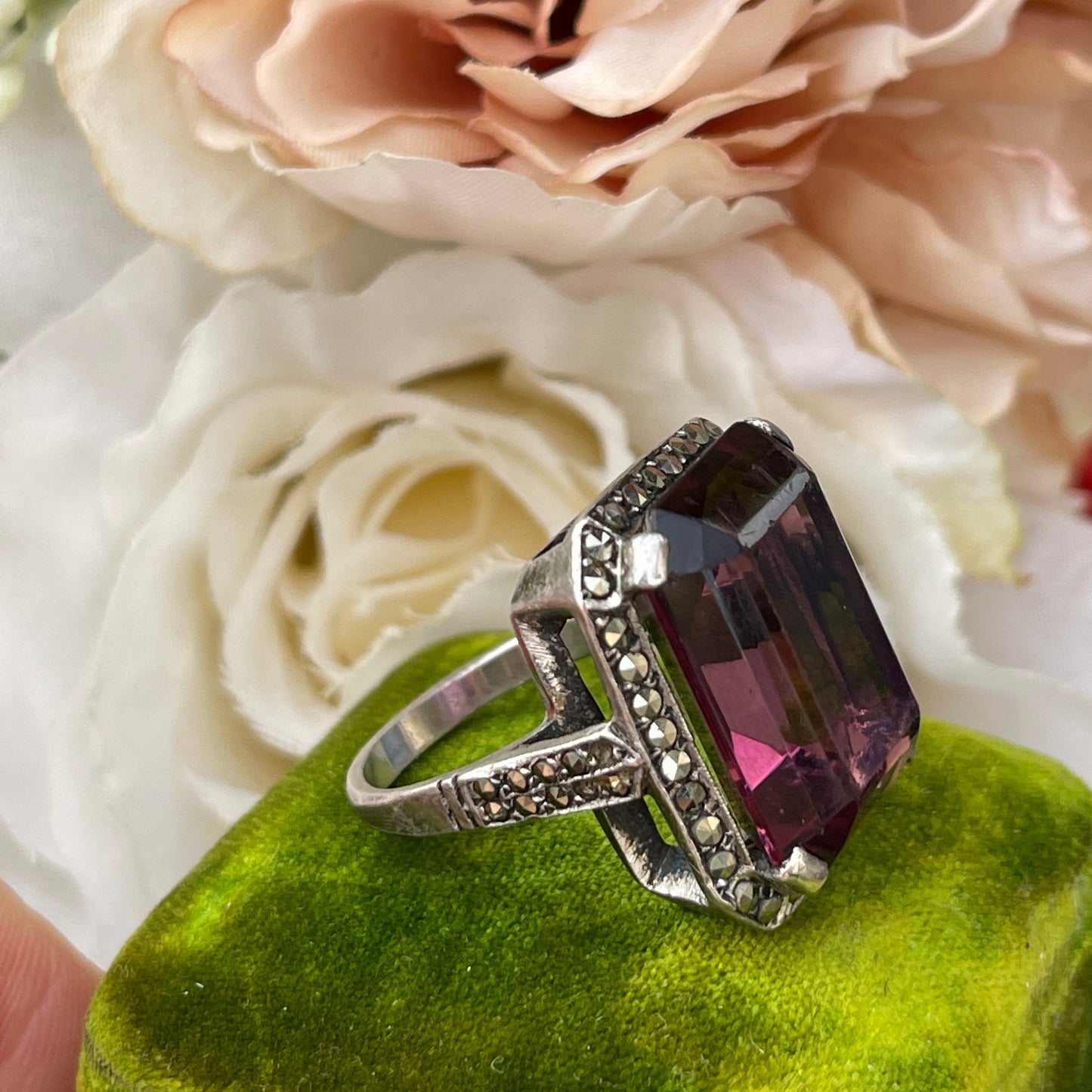 Unreleased: Art Deco Sterling Silver Huge Amethyst Cocktail Ring P