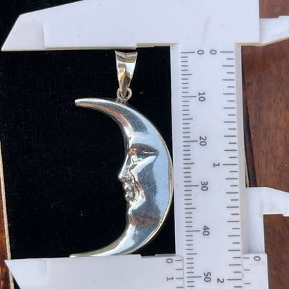 Unreleased: Vintage Large Sterling Silver Crescent Moon Face Pendant