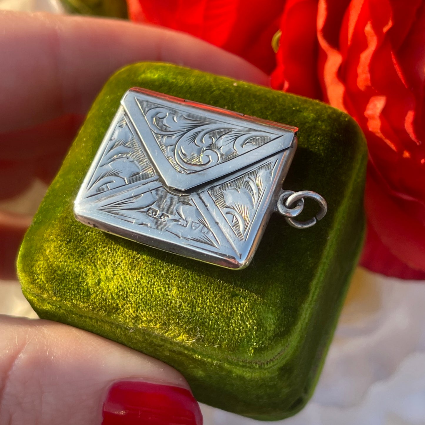 Antique Edwardian Sterling Silver Sweetheart Envelope Charm Pendant Locket 1913