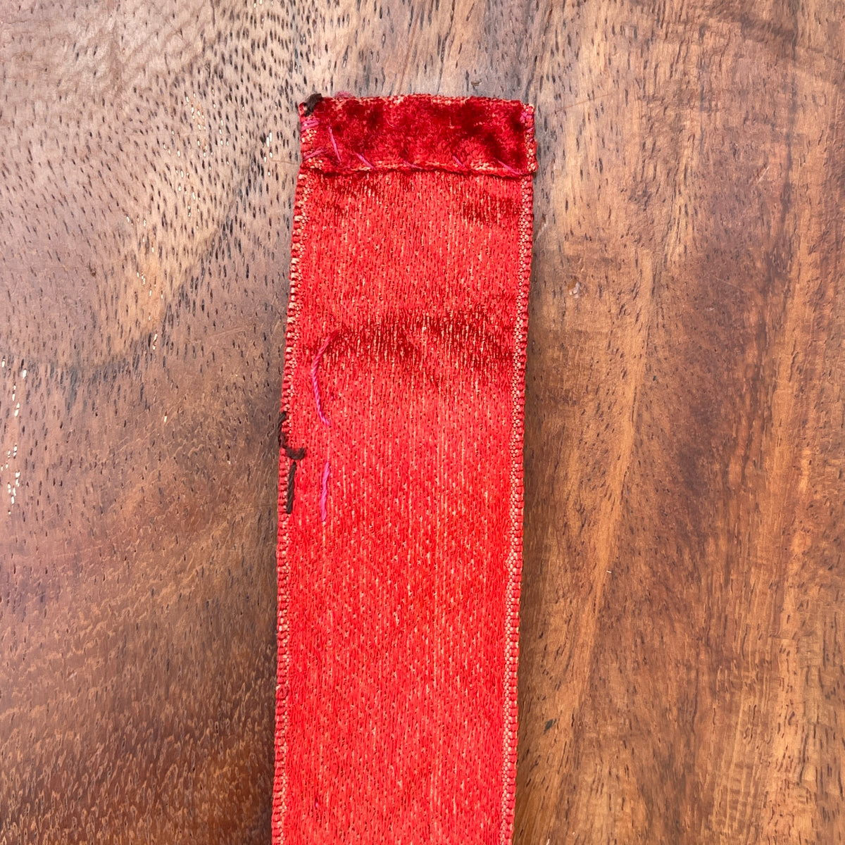 (CALLED FOR PARIS FITTING) Antique Red Silk Velvet Ribbon