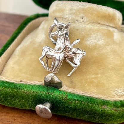 Vintage Sterling Silver Deer Mother & Baby Fawn Charm Pendant