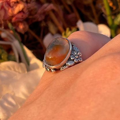 Vintage Sterling Silver Fish Moss Agate Ring Bernard Instone Arts Crafts 1910 L