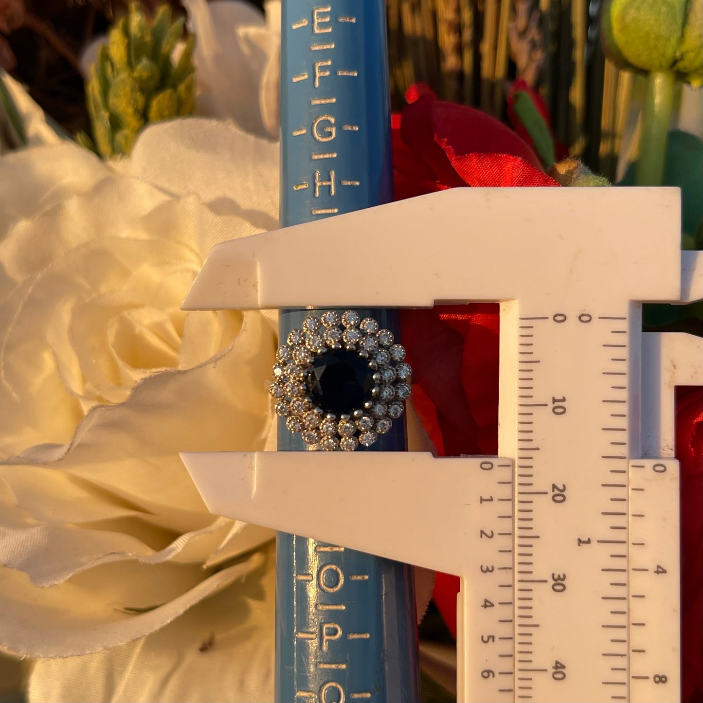 Vintage Sterling Silver 1950s Sapphire Glass Cocktail ring L